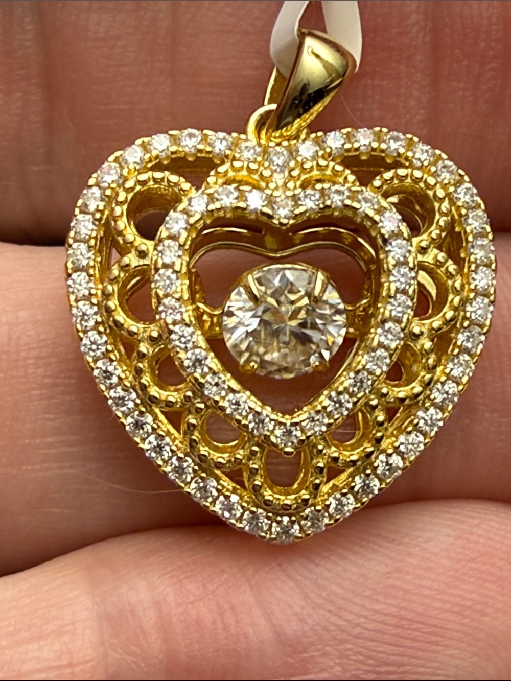 14k Gold over 925 SS Heart Pendant DANCING GRA CERTIFIED MOISSANITE DIAMONDS NEW